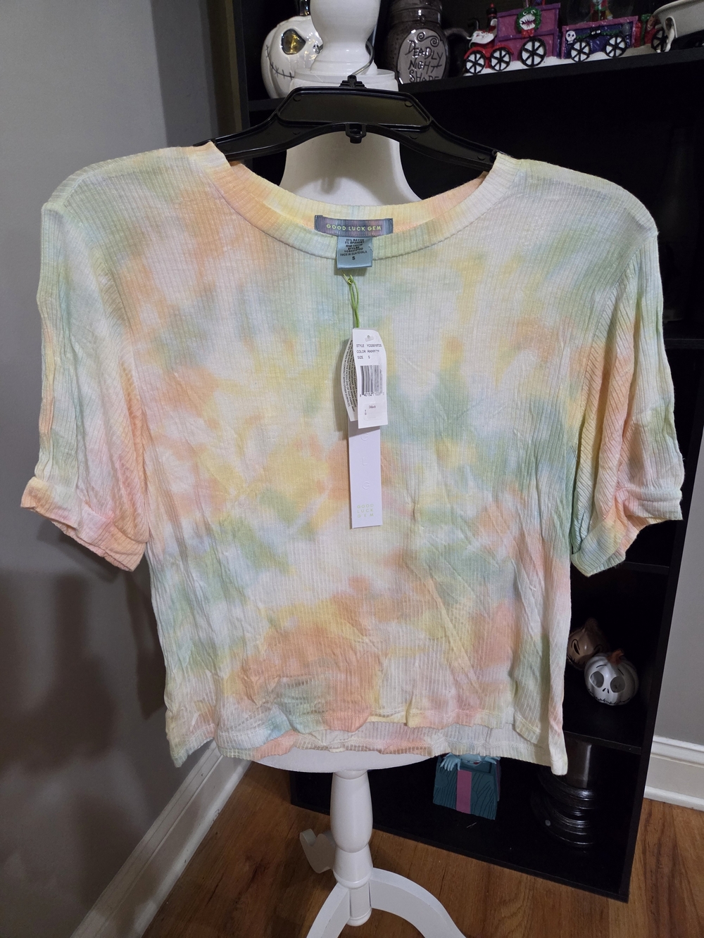 Good Luck Gem Pastel Tie-Dye Ribbed Short Sleeve Top